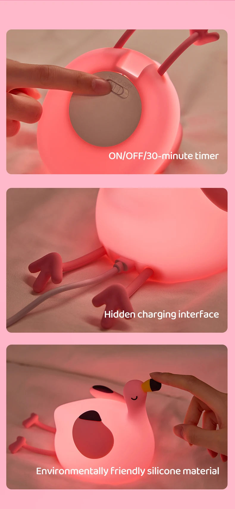 3 Kademeli Zamanlayıcılı Flamingo LED Gece Lambası