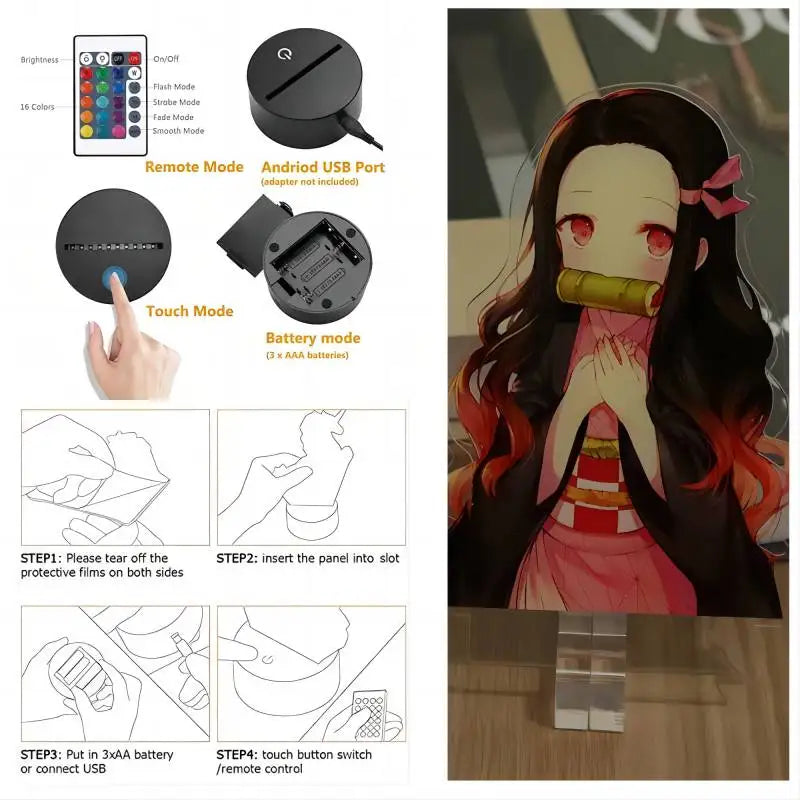 Demon Slayer 3D LED Gece Lambası (Tanjirou, Nezuko, Zenitsu)