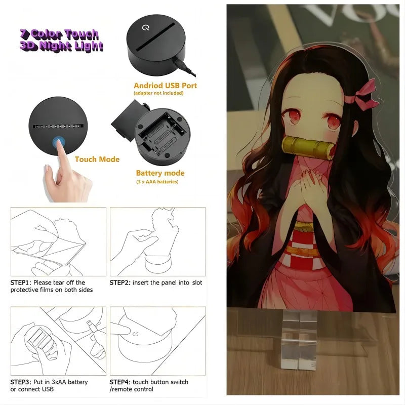 Demon Slayer 3D LED Gece Lambası (Tanjirou, Nezuko, Zenitsu)