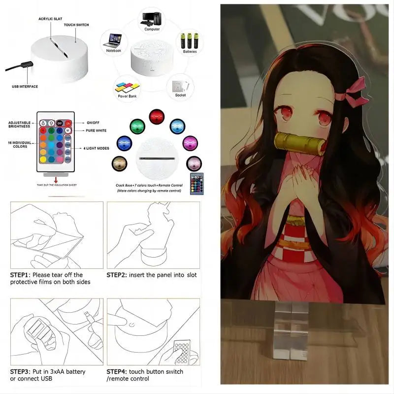 Demon Slayer 3D LED Gece Lambası (Tanjirou, Nezuko, Zenitsu)